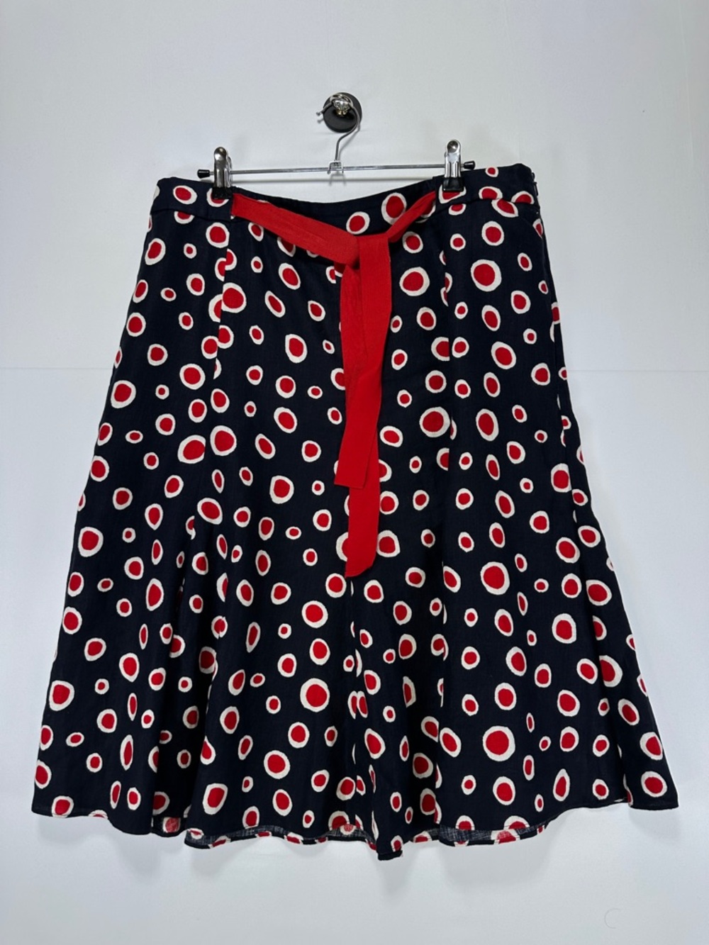 Hobbs London Linen A-Line Skirt Polka Dot Red Navy Midi Vacation Classic Summer